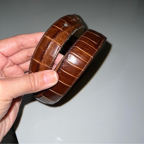 Brighton Vintage Silver Crown Buckle Mock Croc Brown Leather Waist Belt M/L - Picture 3 of 15